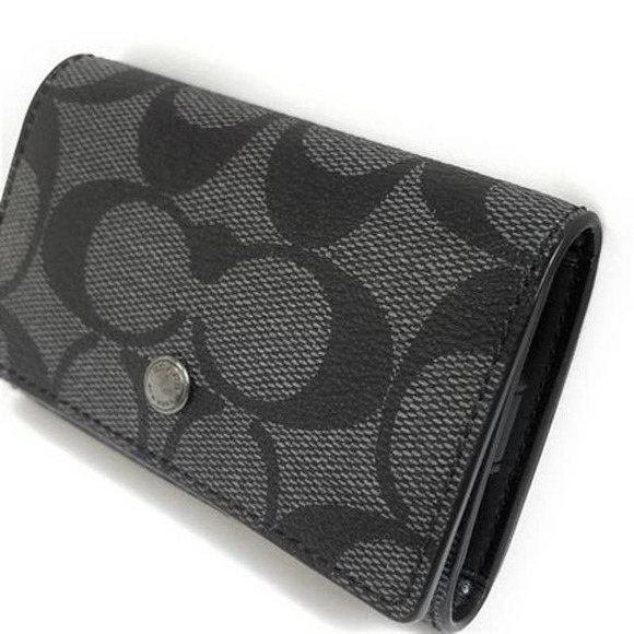 Coach Signature Five Ring Key Holder Card Case Wallet Black Signature Canvas - Picture 11 of 11